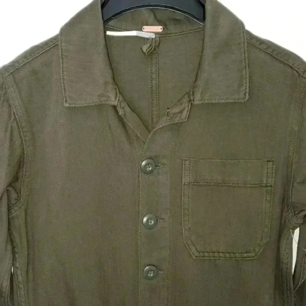 Free People Jumpsuit Utility Gia Coverall Slouchy Olive Distressed Patch Pockets